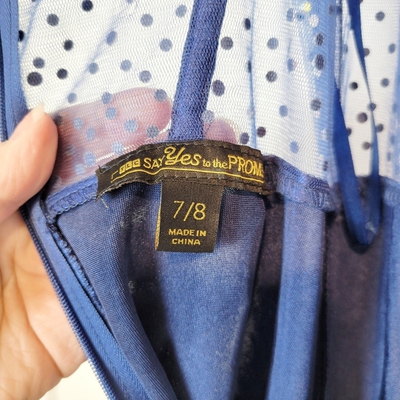 NWT TLC Say Yes Juniors Pleated Illusion Trim Rhinestone Corset Gown in Navy - Picture 13 of 13